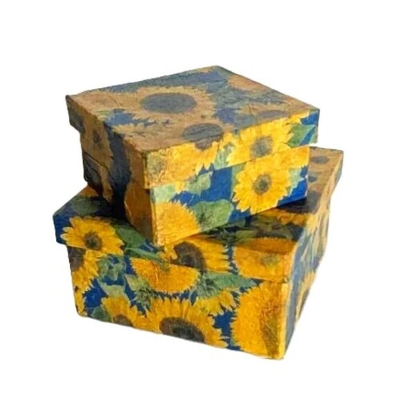 Vintage Nesting Boxes Sunflowers Floral 90's 2 Boxes Boho Vincent Van Gough - Picture 1 of 7